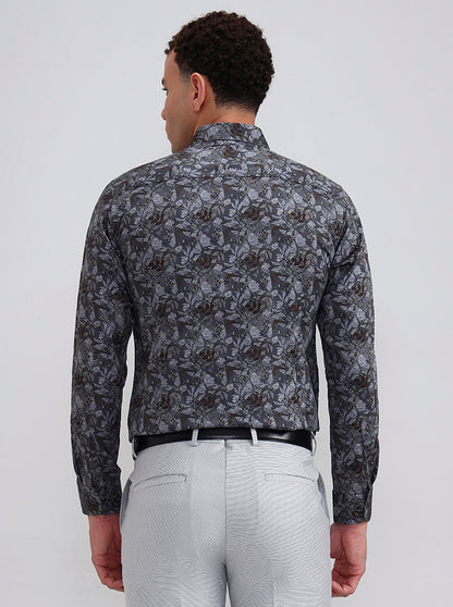 Grey Printed Slim Fit Party Wear Shirt | Wyre