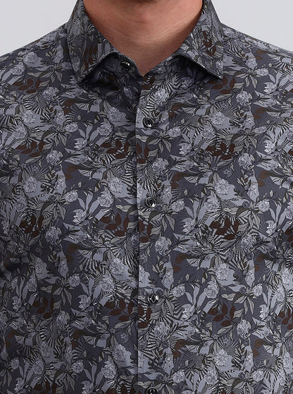 Grey Printed Slim Fit Party Wear Shirt | Wyre