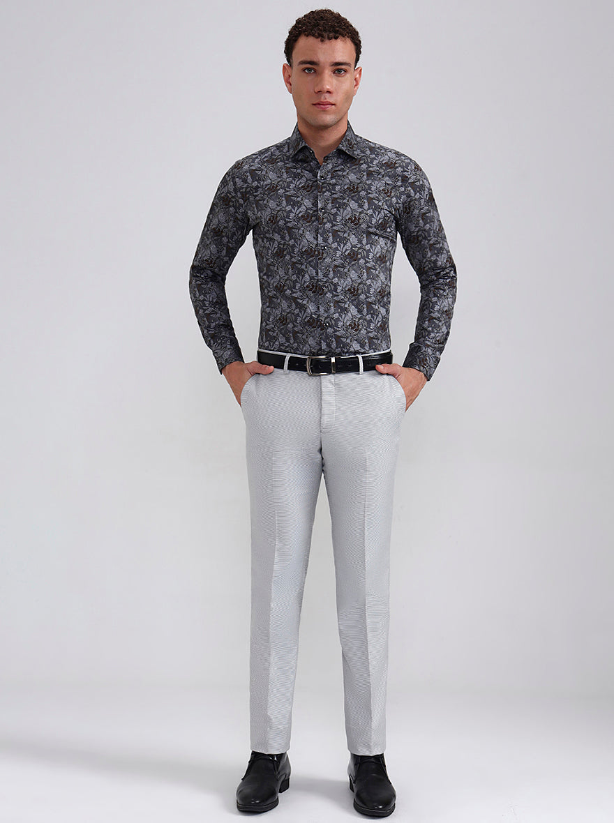 Grey Printed Slim Fit Party Wear Shirt | Wyre