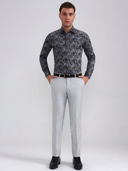 Grey Printed Slim Fit Party Wear Shirt | Wyre