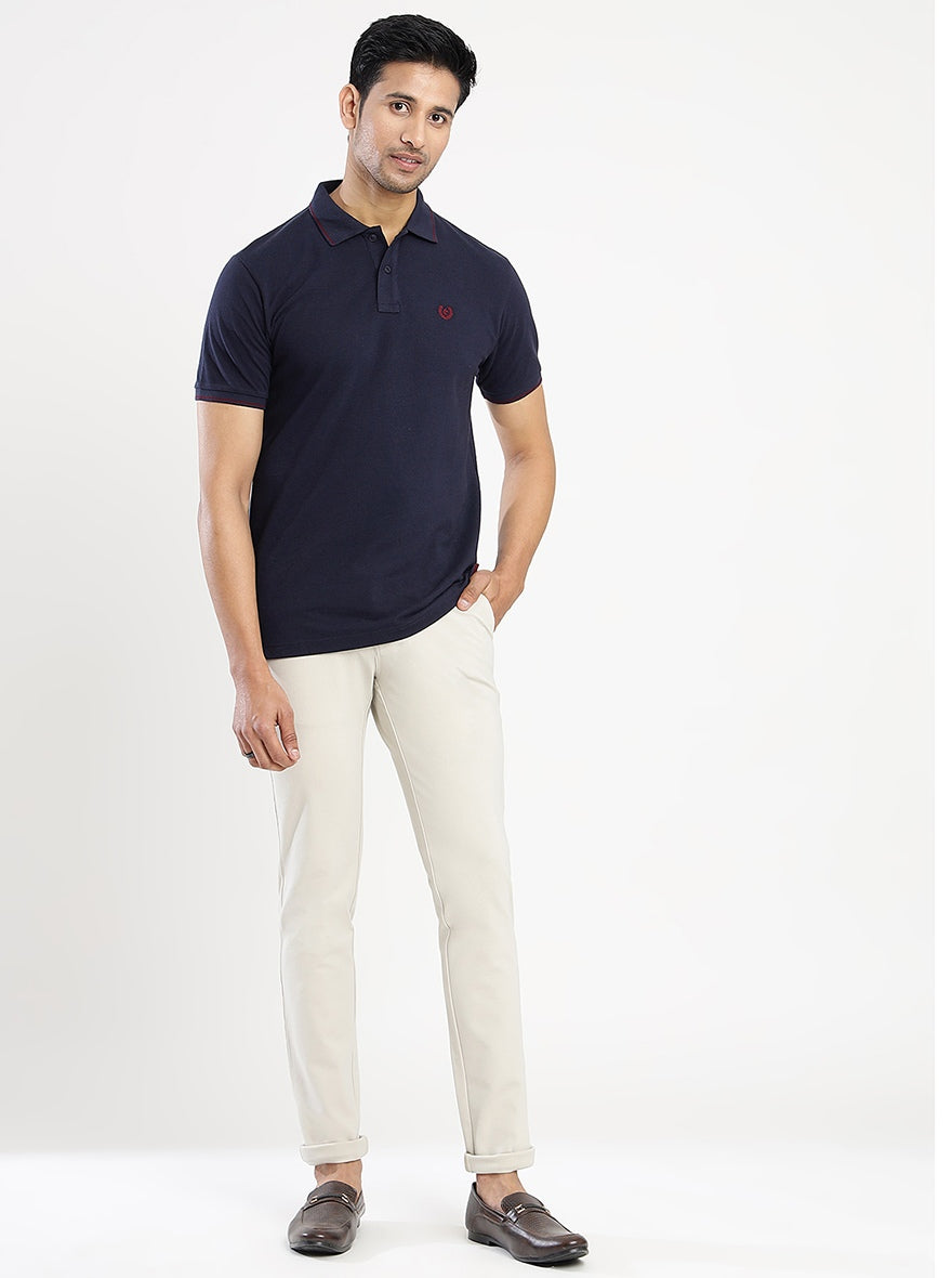 Off White Solid Venice Fit Casual Trouser | JadeBlue