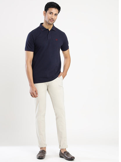 Off White Solid Venice Fit Casual Trouser | JadeBlue