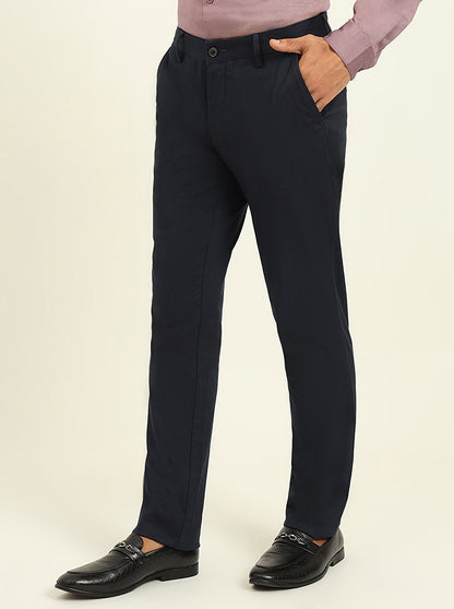 Navy Blue Printed Uno Fit Casual Trouser | JadeBlue