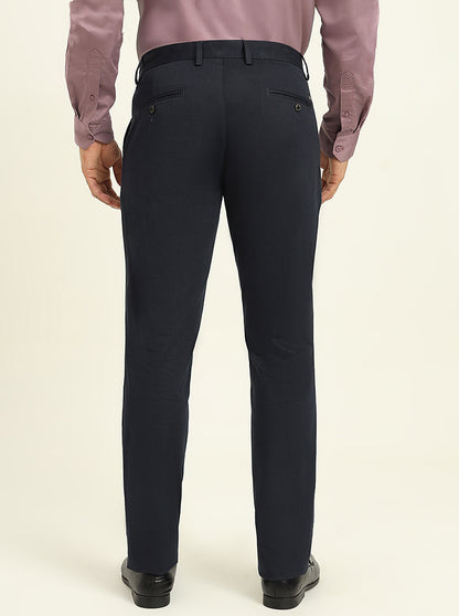 Navy Blue Printed Uno Fit Casual Trouser | JadeBlue