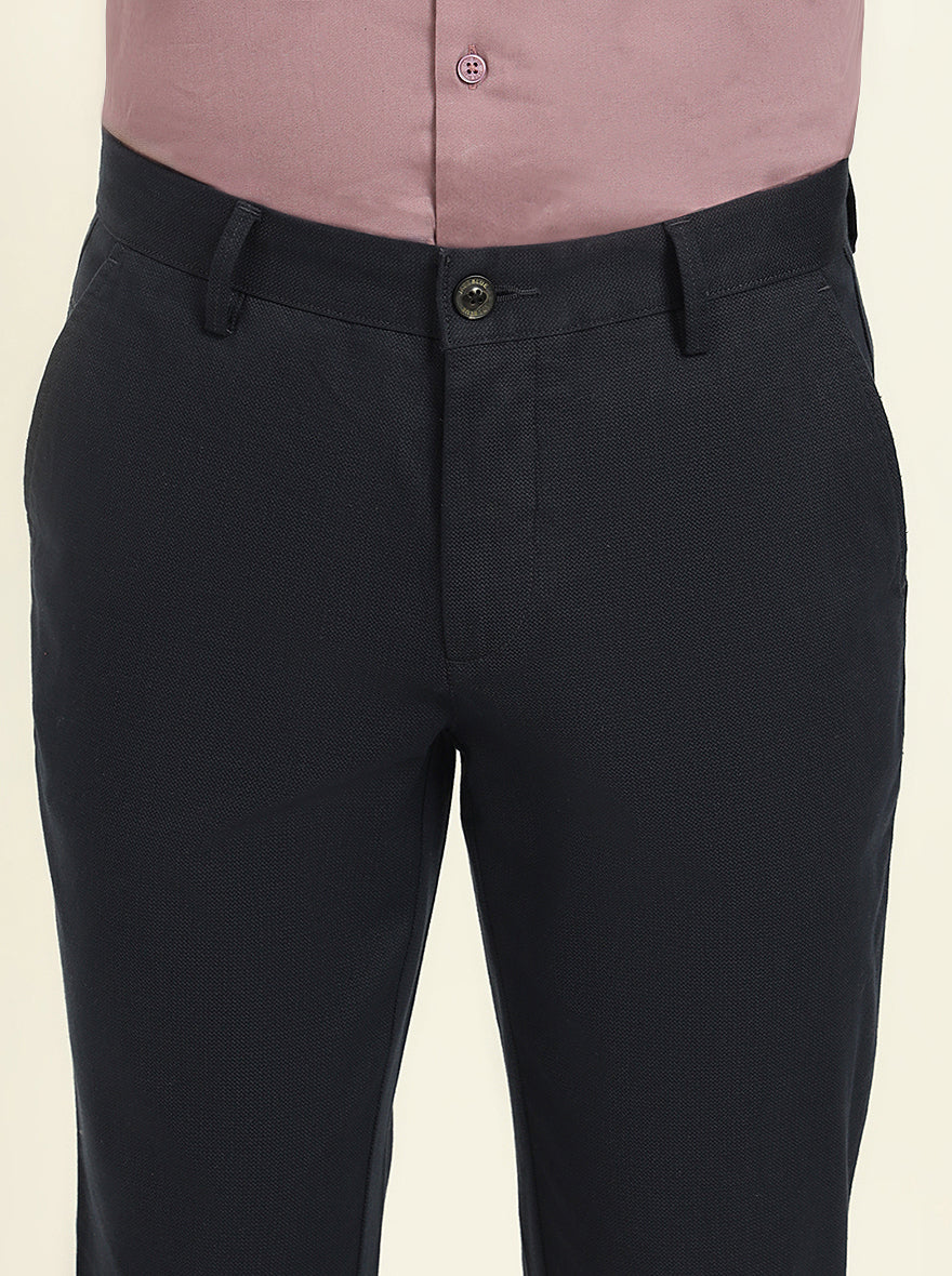 Navy Blue Printed Uno Fit Casual Trouser | JadeBlue