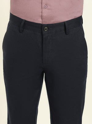 Navy Blue Printed Uno Fit Casual Trouser | JadeBlue