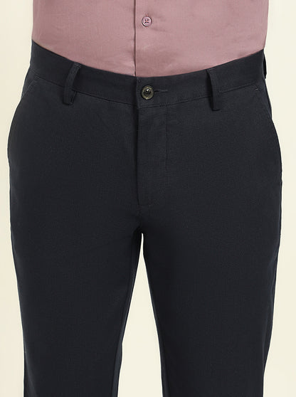 Navy Blue Printed Uno Fit Casual Trouser | JadeBlue