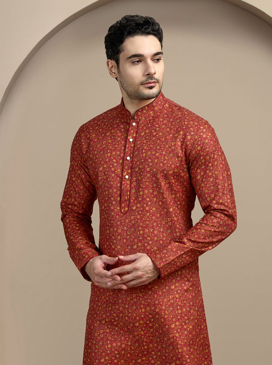 Dark Red Printed Kurta | The Kurta Company