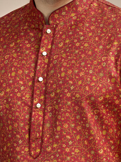 Dark Red Printed Kurta | The Kurta Company
