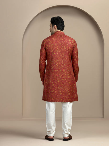 Dark Red Printed Kurta | The Kurta Company