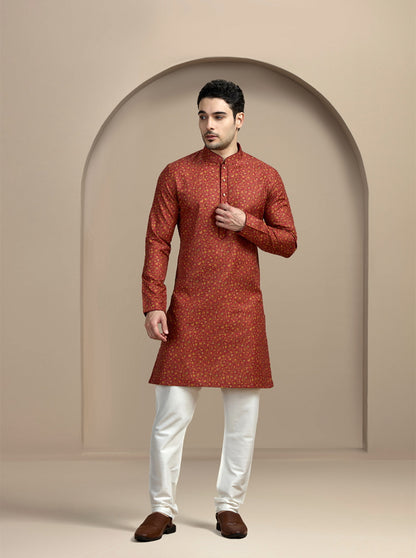 Dark Red Printed Kurta | The Kurta Company