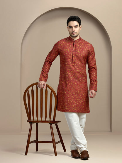Dark Red Printed Kurta | The Kurta Company