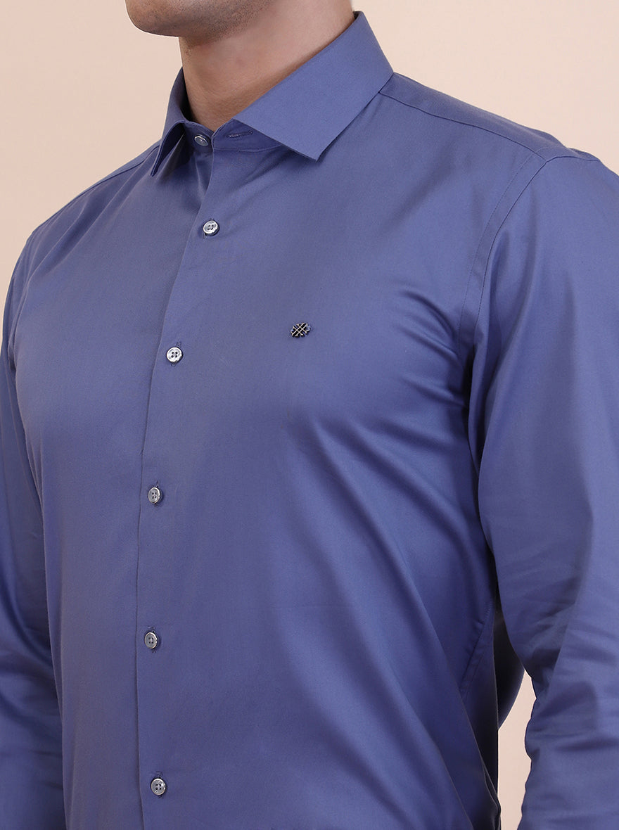 Dusty Blue Solid Slim Fit Party Wear Shirt | Greenfibre