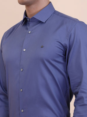 Dusty Blue Solid Slim Fit Party Wear Shirt | Greenfibre