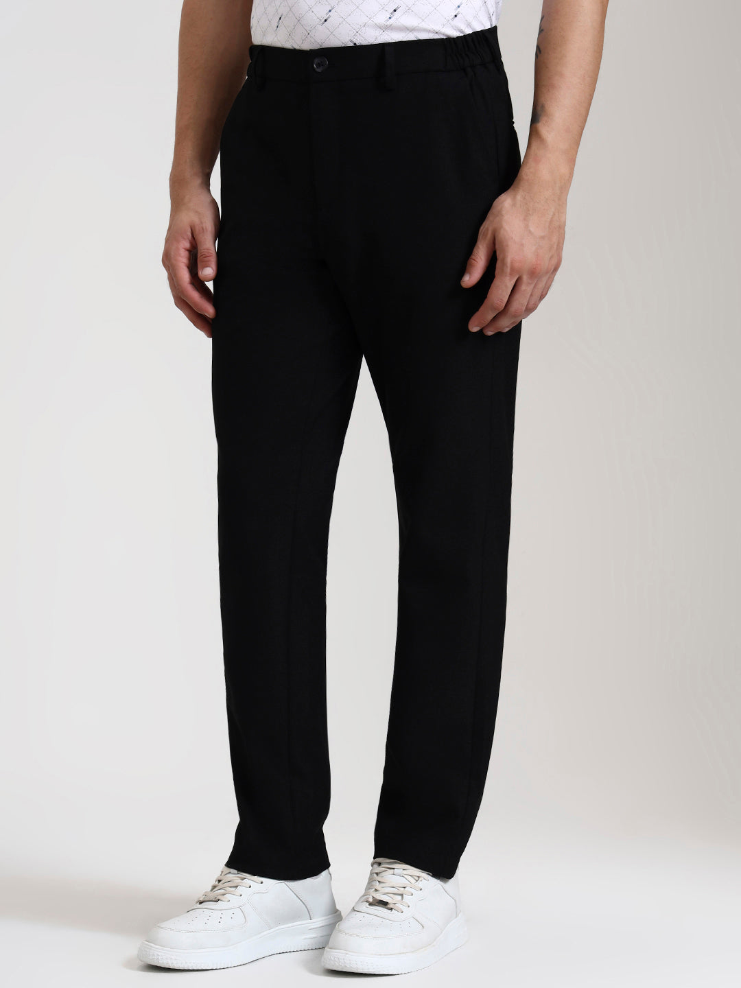 Black Solid Slim Fit Casual Trouser | JadeBlue