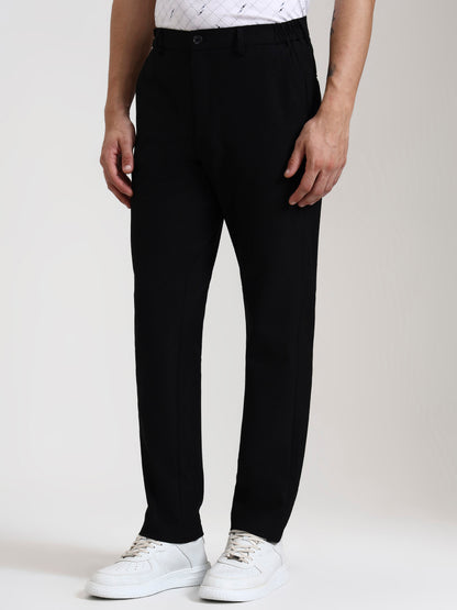 Black Solid Slim Fit Casual Trouser | JadeBlue