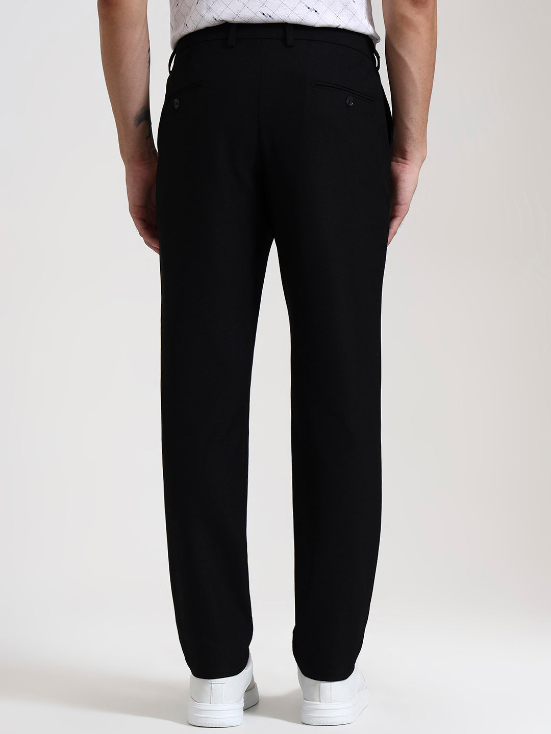 Black Solid Slim Fit Casual Trouser | JadeBlue
