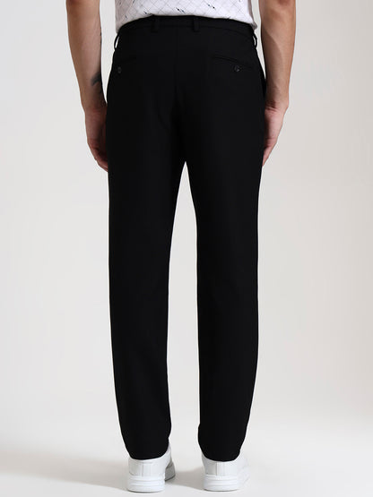 Black Solid Slim Fit Casual Trouser | JadeBlue