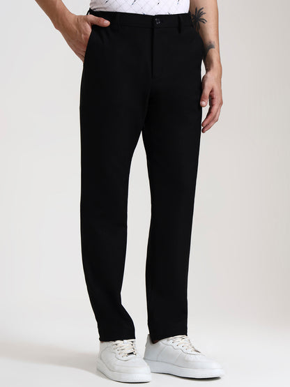 Black Solid Slim Fit Casual Trouser | JadeBlue