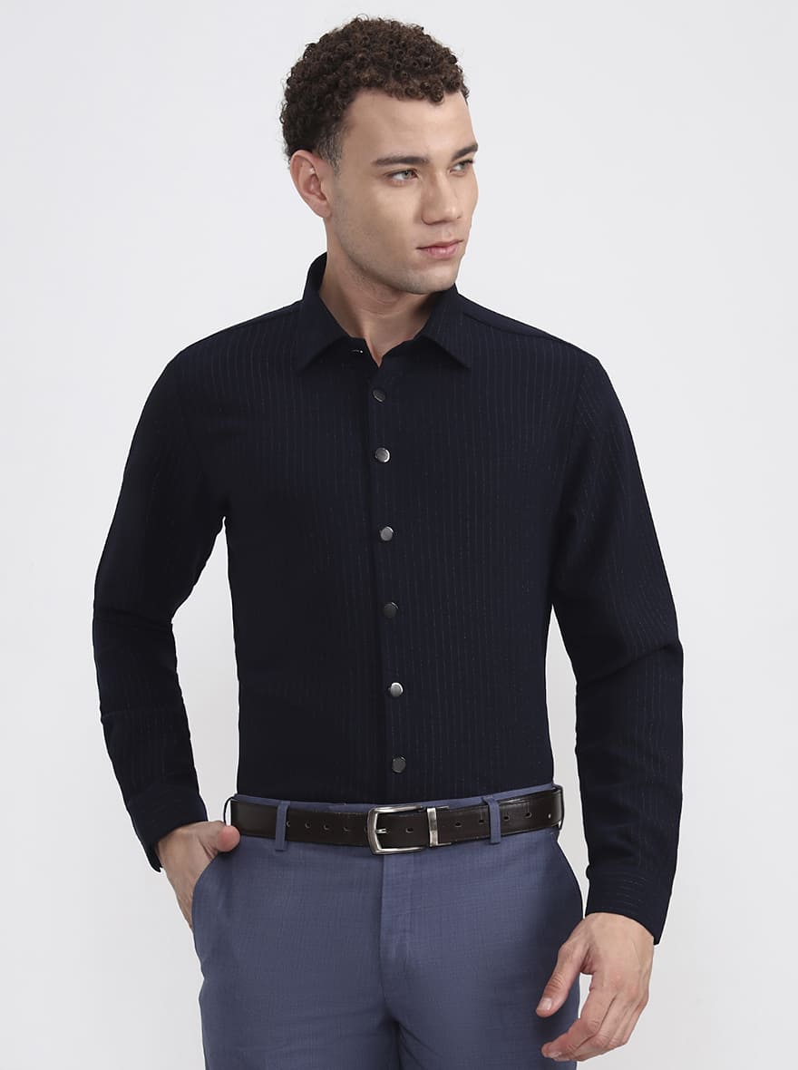 Blue Striped Slim Fit Party Wear Shirt | Wyre