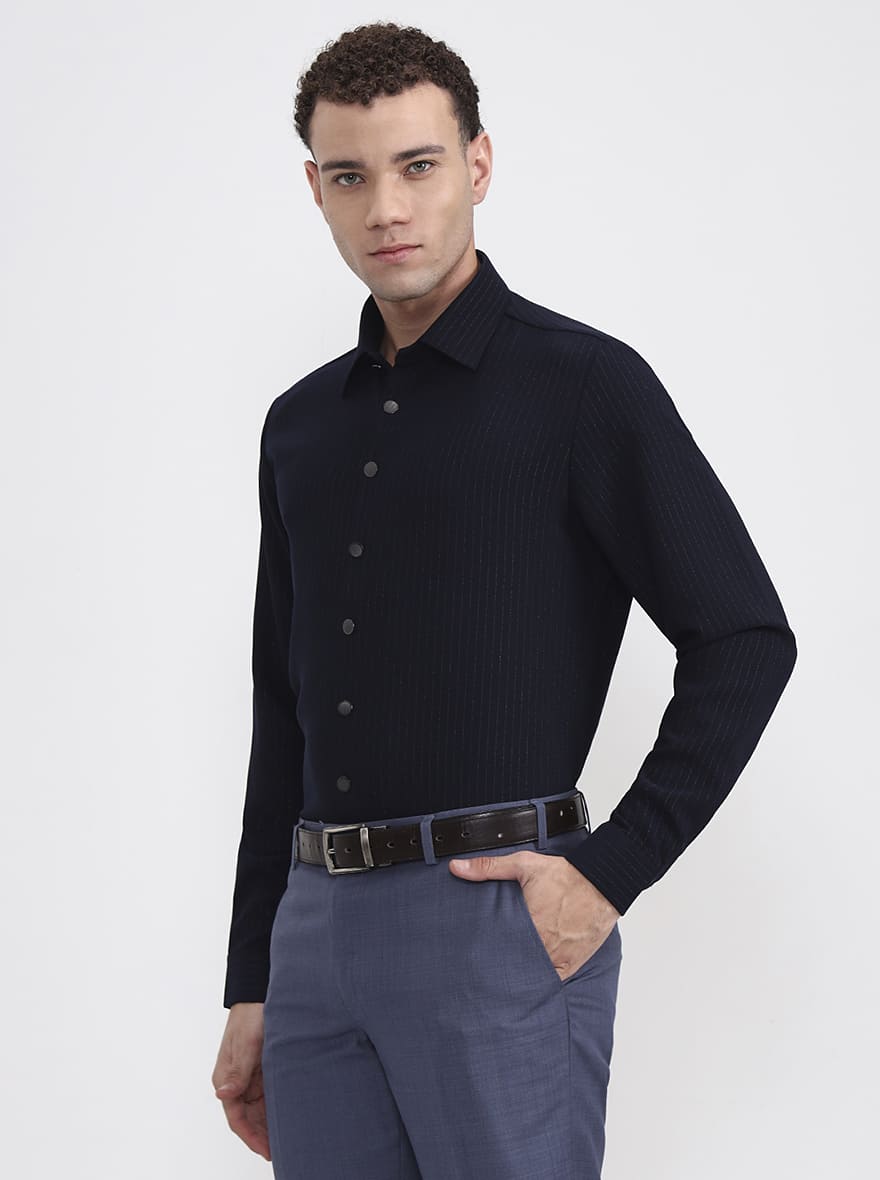 Blue Striped Slim Fit Party Wear Shirt | Wyre