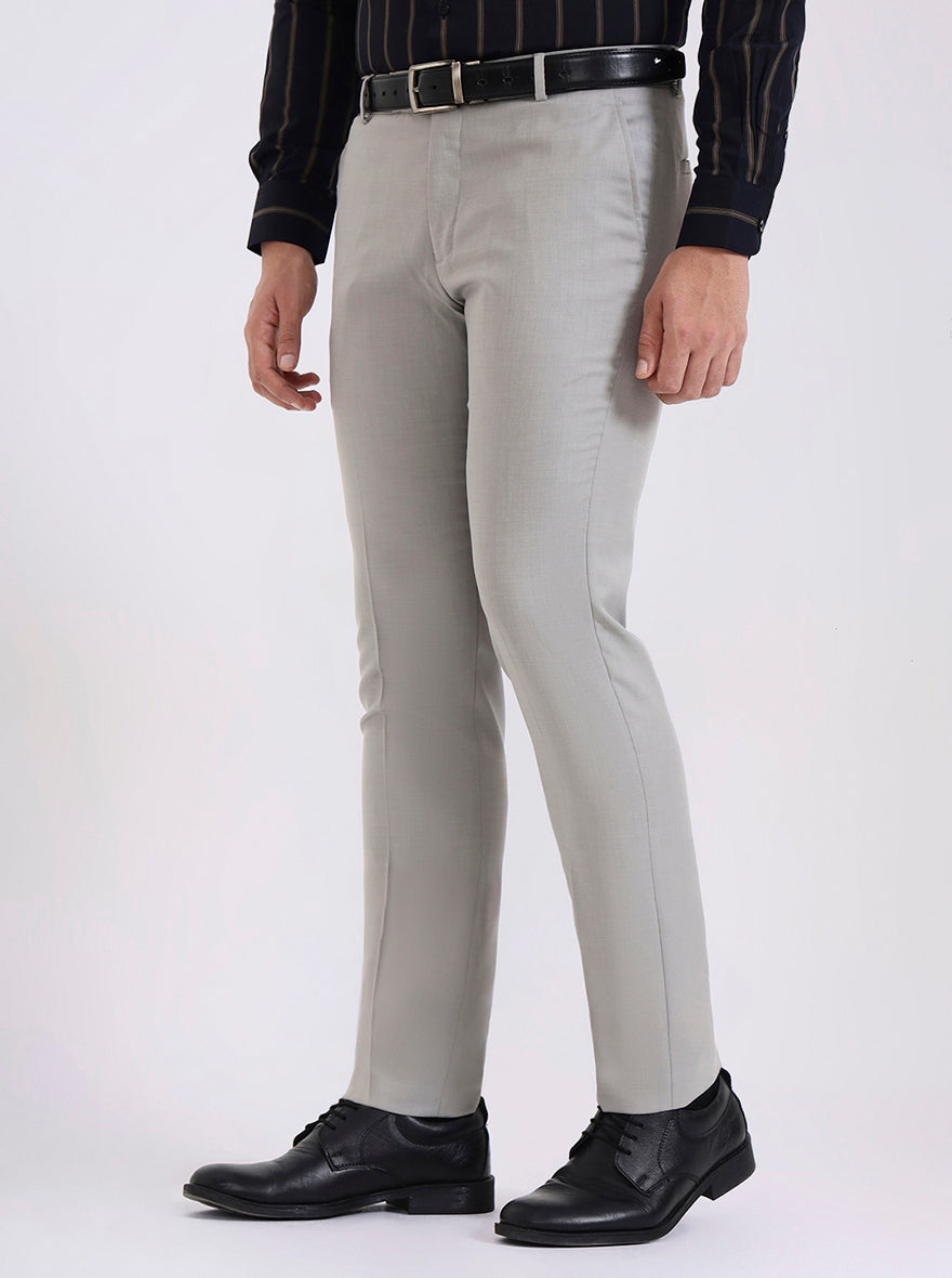 Grey Solid Super Slim Fit Formal Trouser | Greenfibre