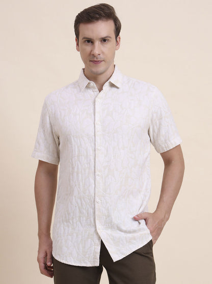 Beige Printed Slim Fit Casual Shirt | JadeBlue