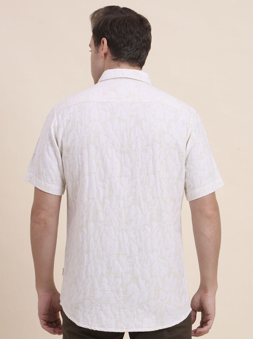Beige Printed Slim Fit Casual Shirt | JadeBlue
