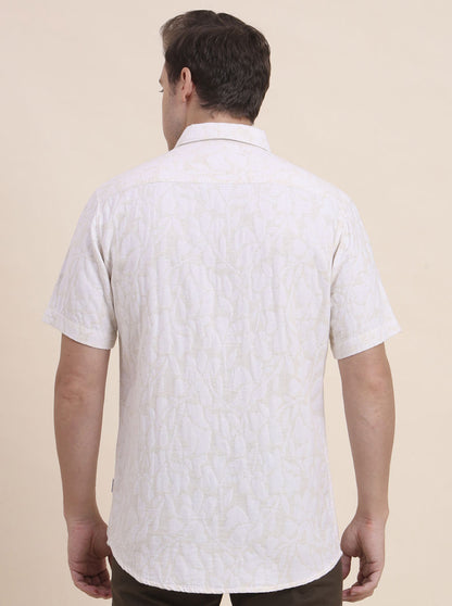 Beige Printed Slim Fit Casual Shirt | JadeBlue