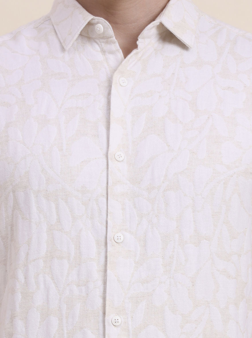 Beige Printed Slim Fit Casual Shirt | JadeBlue