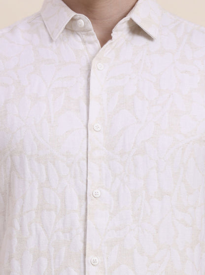 Beige Printed Slim Fit Casual Shirt | JadeBlue