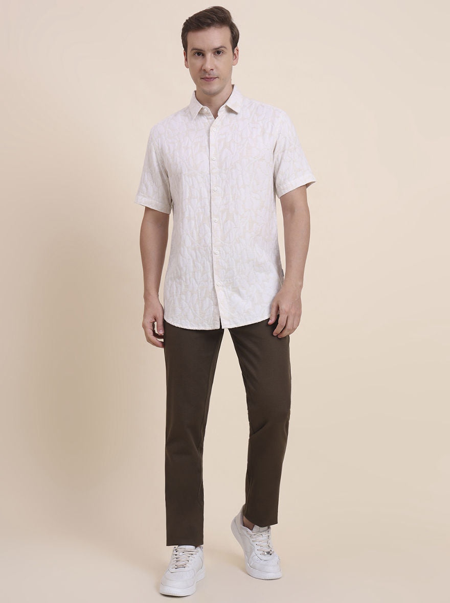Beige Printed Slim Fit Casual Shirt | JadeBlue