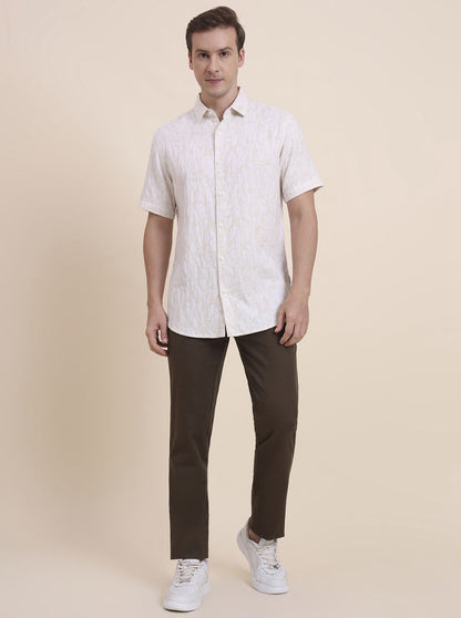 Beige Printed Slim Fit Casual Shirt | JadeBlue