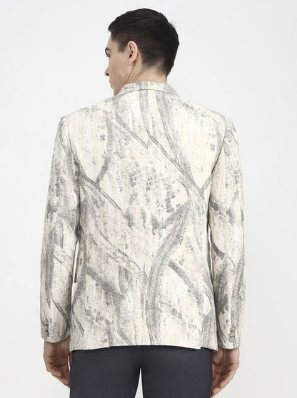 Cream Printed Regular Fit Blazer | Wyre