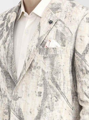 Cream Printed Regular Fit Blazer | Wyre