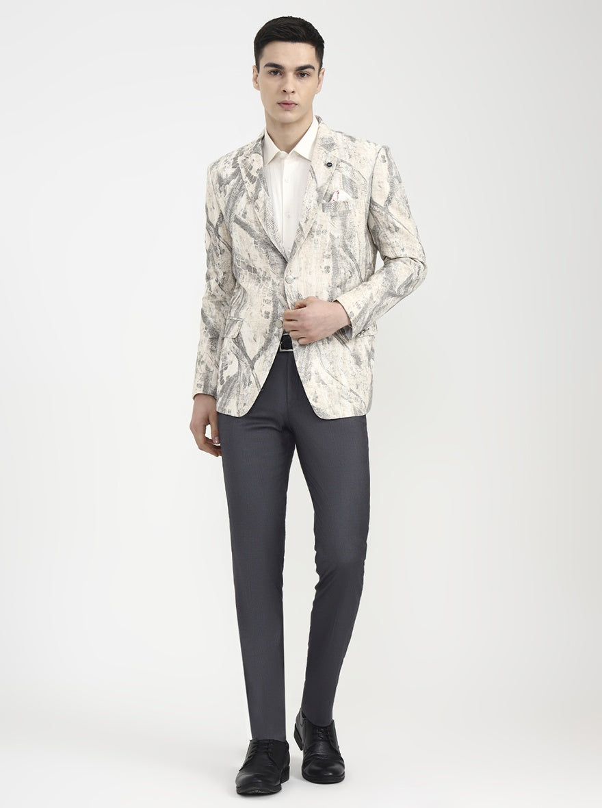 Cream Printed Regular Fit Blazer | Wyre