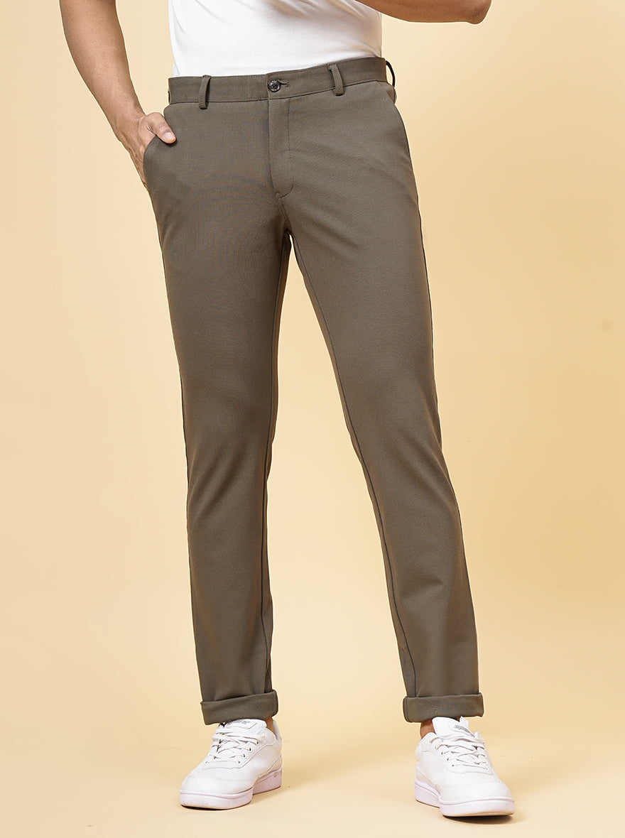 Olive Green Solid Venice Fit Casual Trouser | JadeBlue