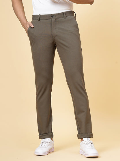 Olive Green Solid Venice Fit Casual Trouser | JadeBlue