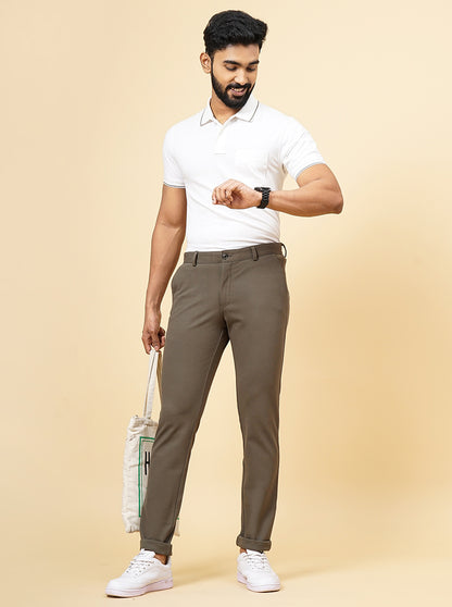 Olive Green Solid Venice Fit Casual Trouser | JadeBlue