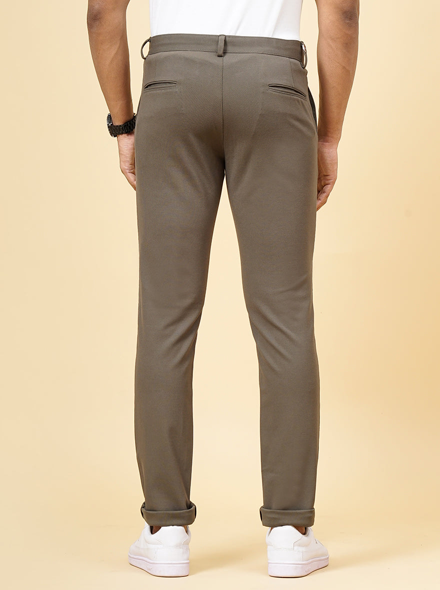 Olive Green Solid Venice Fit Casual Trouser | JadeBlue