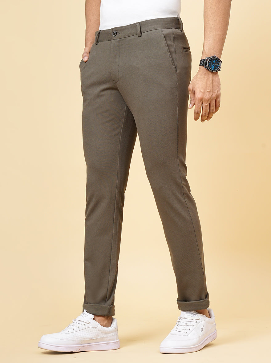 Olive Green Solid Venice Fit Casual Trouser | JadeBlue