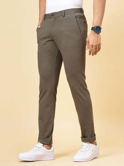 Olive Green Solid Venice Fit Casual Trouser | JadeBlue