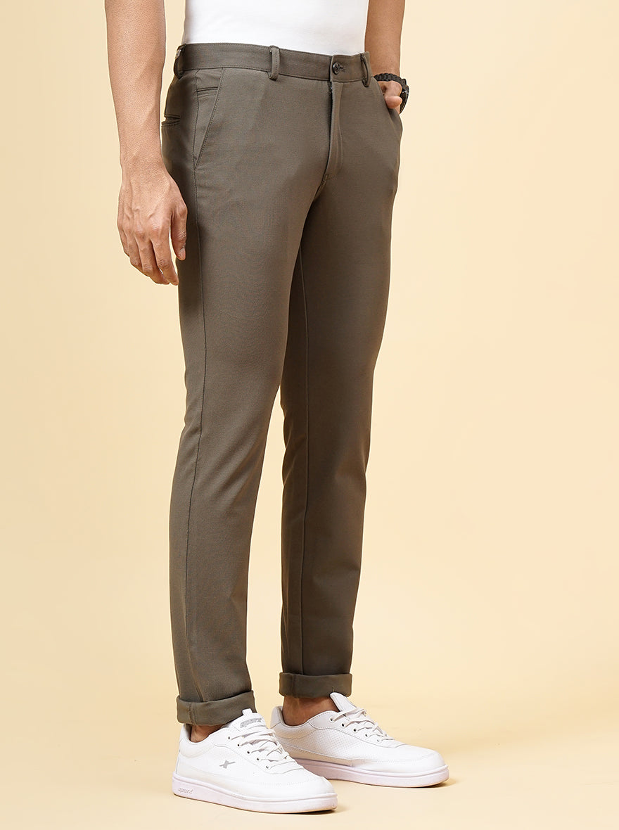 Olive Green Solid Venice Fit Casual Trouser | JadeBlue