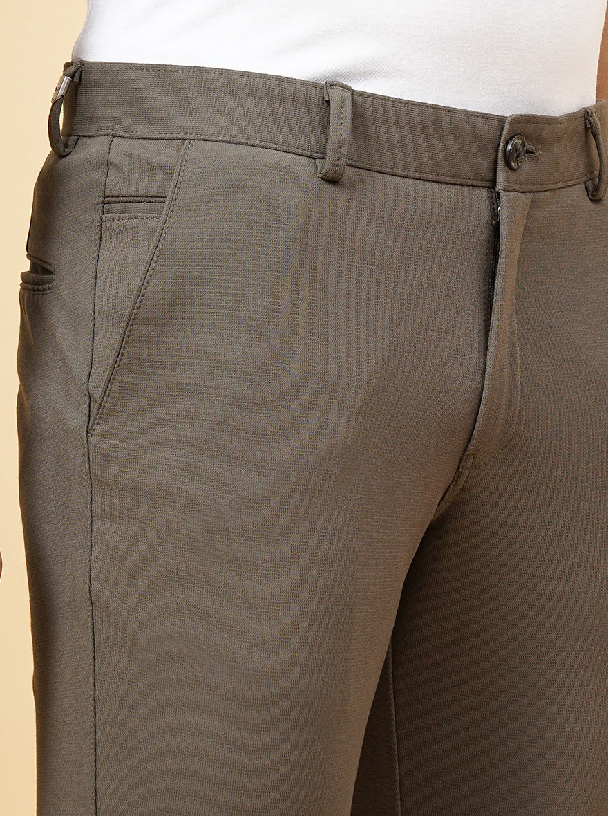 Olive Green Solid Venice Fit Casual Trouser | JadeBlue