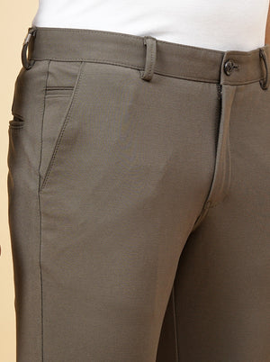 Olive Green Solid Venice Fit Casual Trouser | JadeBlue