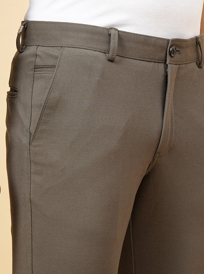 Olive Green Solid Venice Fit Casual Trouser | JadeBlue