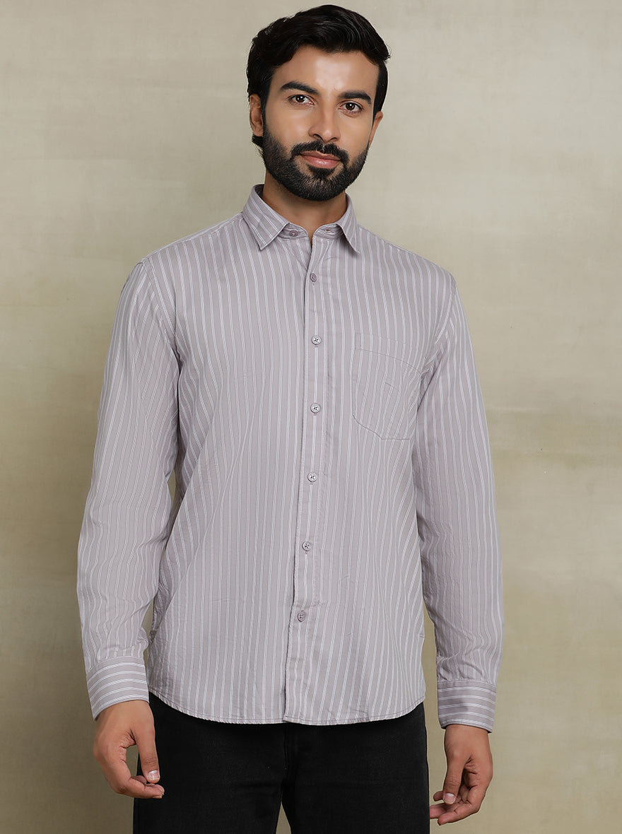 Purple Striped Tailored Fit Semi Casual Shirt | JadeBlue