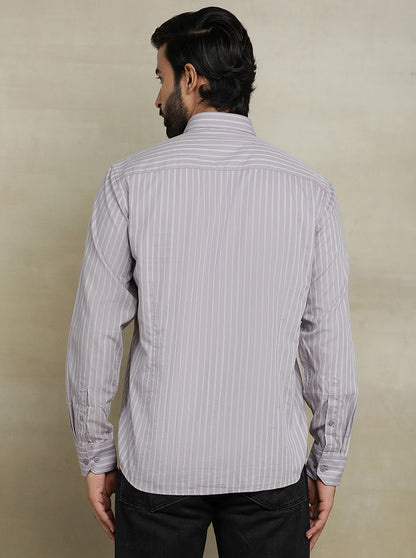 Purple Striped Tailored Fit Semi Casual Shirt | JadeBlue