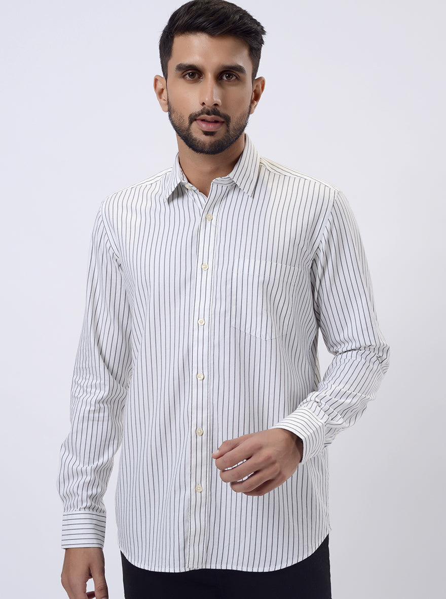White Striped Slim Fit Semi Casual Shirt | JadeBlue
