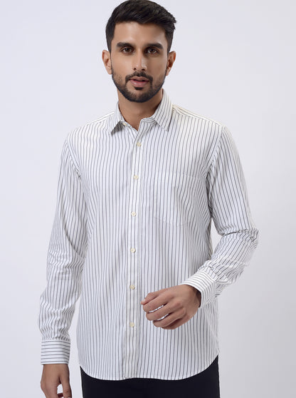 White Striped Slim Fit Semi Casual Shirt | JadeBlue
